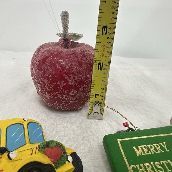 Vintage Lot Of 3 Teacher Appreciation Gift Christmas Ornaments Bus Santa Apple - Picture 10 of 11